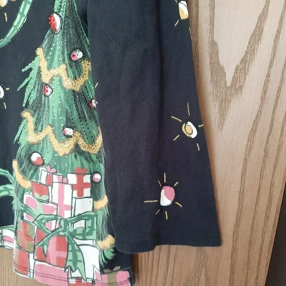 Jess & Jane Top Women Large Black Christmas Tree Presents V-Neck Top XL - Picture 5 of 7